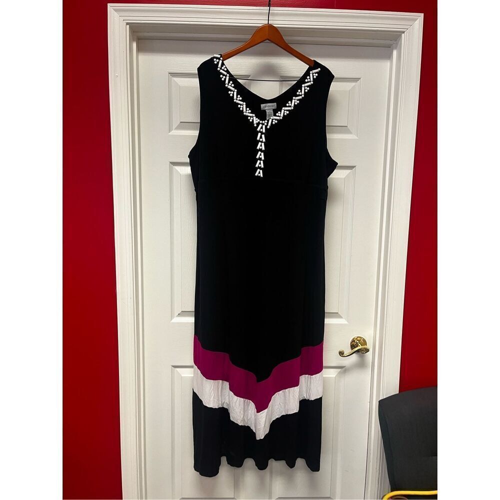 Catherine’s Black Pink & White Beaded Sleeveless Jersey Maxi Dress sz 4X